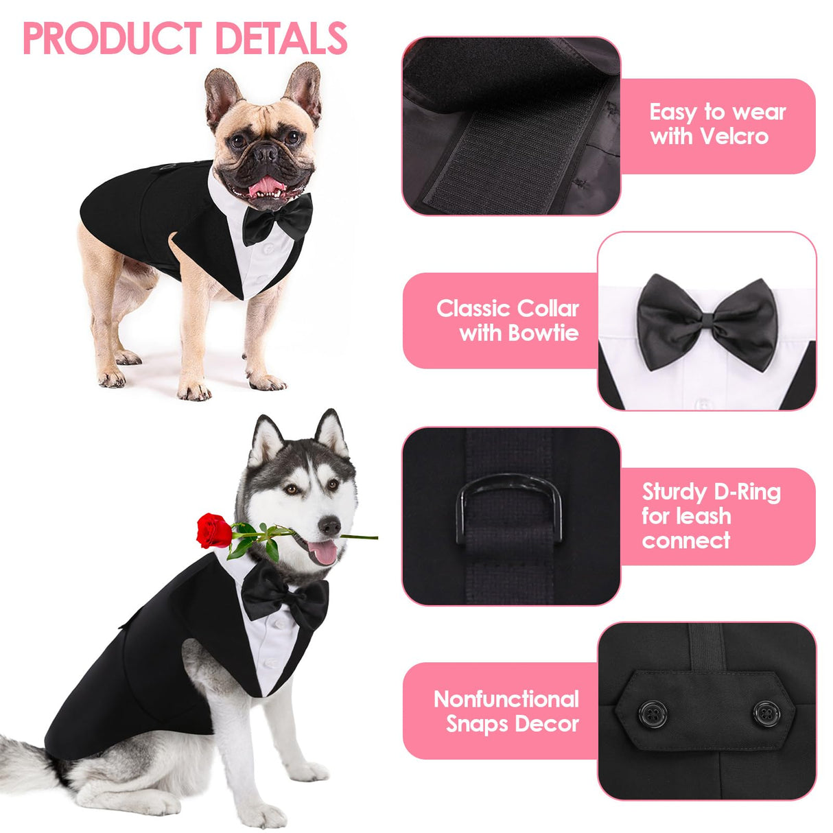 AOFITEE Dog Tuxedo Formal Dog Suit and Bandana Set, Gentle Dogs Wedding Party Suit Bow Tie Shirt, Tuxedo for Small Dogs Costume Outfit with Detachable Bowtie Collar for Christmas Halloween Dress Up