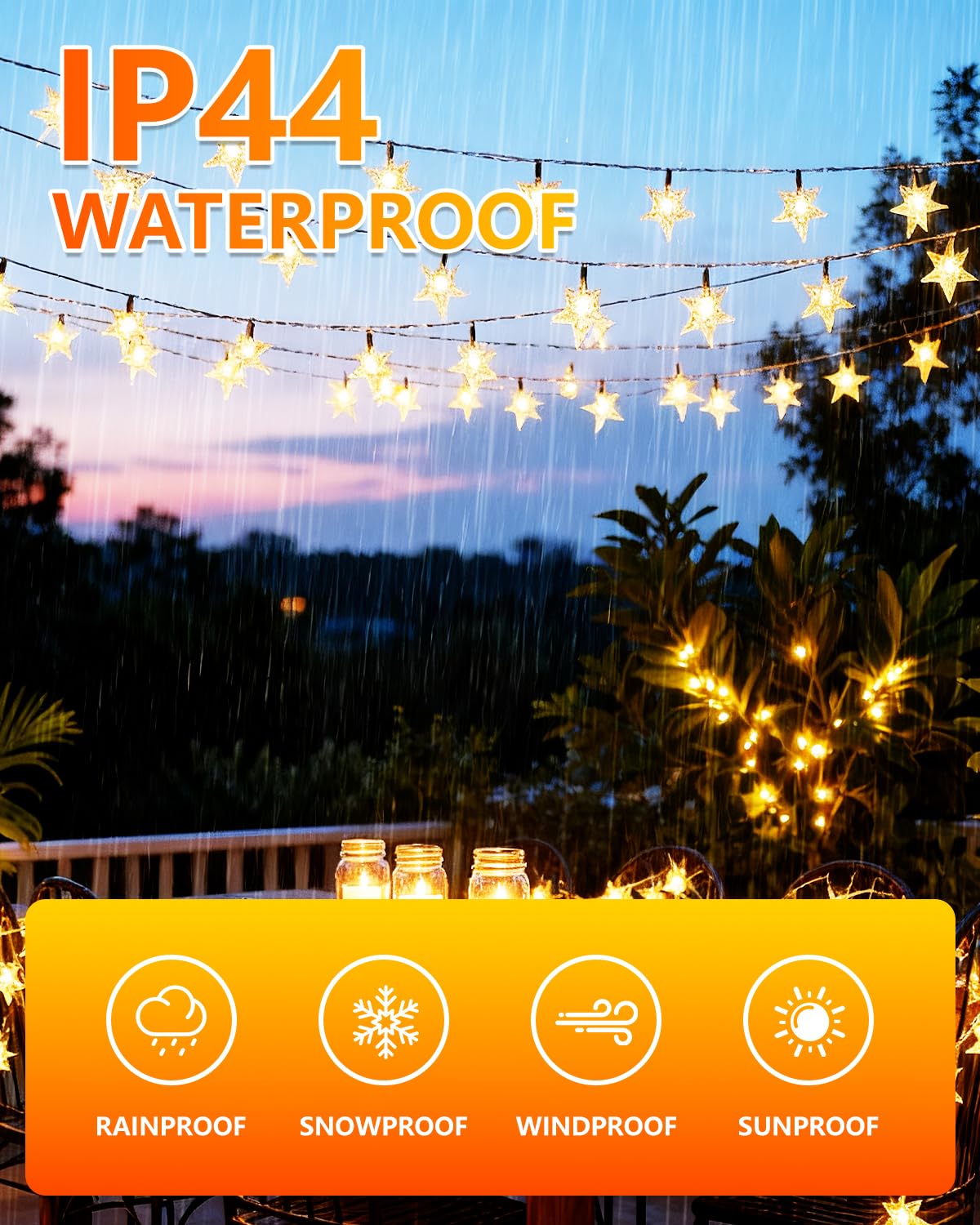 Twinkle Star 2 Pack 100 LED Star String Lights, Plug in Fairy String Lights Waterproof, Extendable for Indoor, Outdoor, Wedding Party, Christmas Tree, New Year, Garden Decoration, Warm White