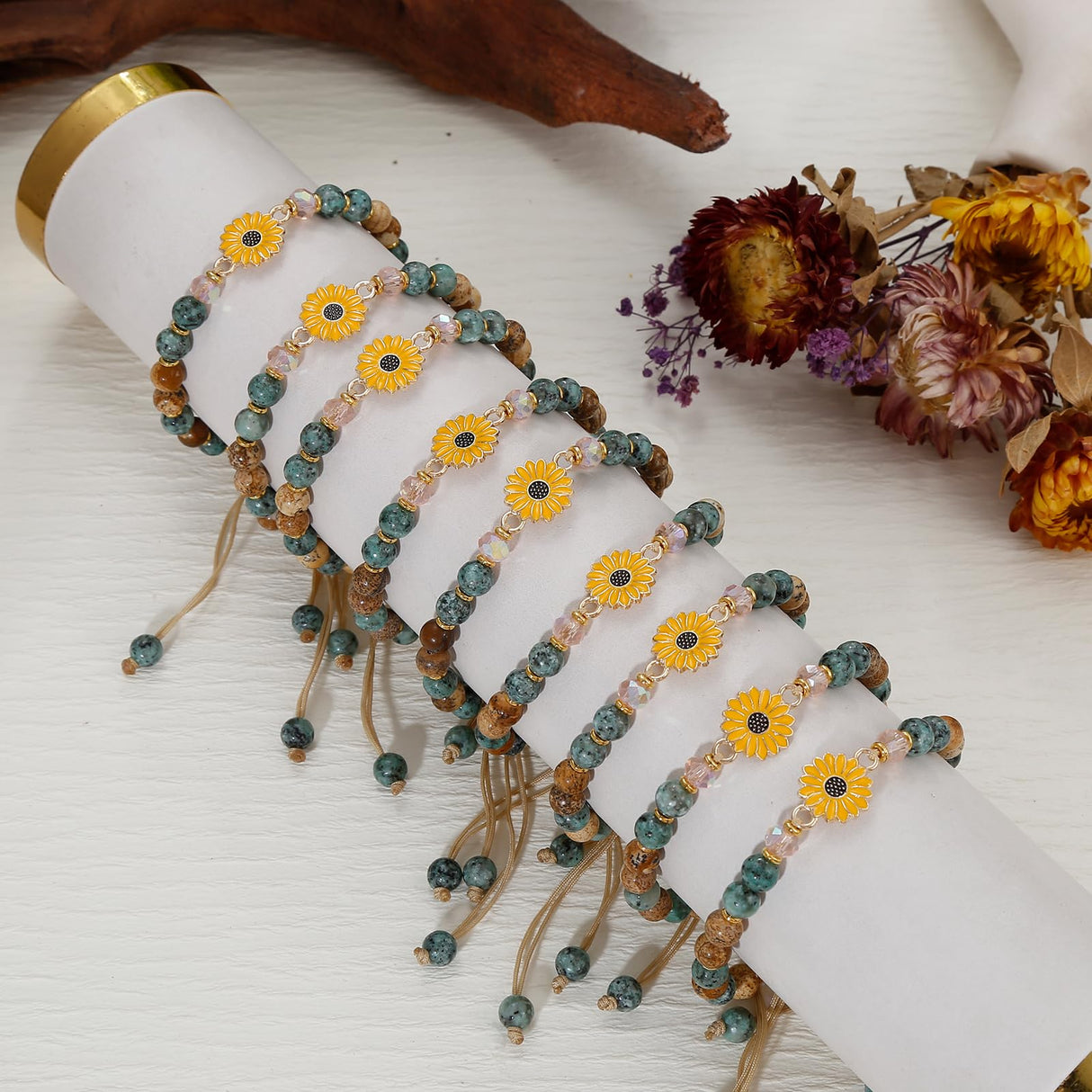 COLOYAN 9PCS Sunflower Gifts Inspirational Bracelets for Women