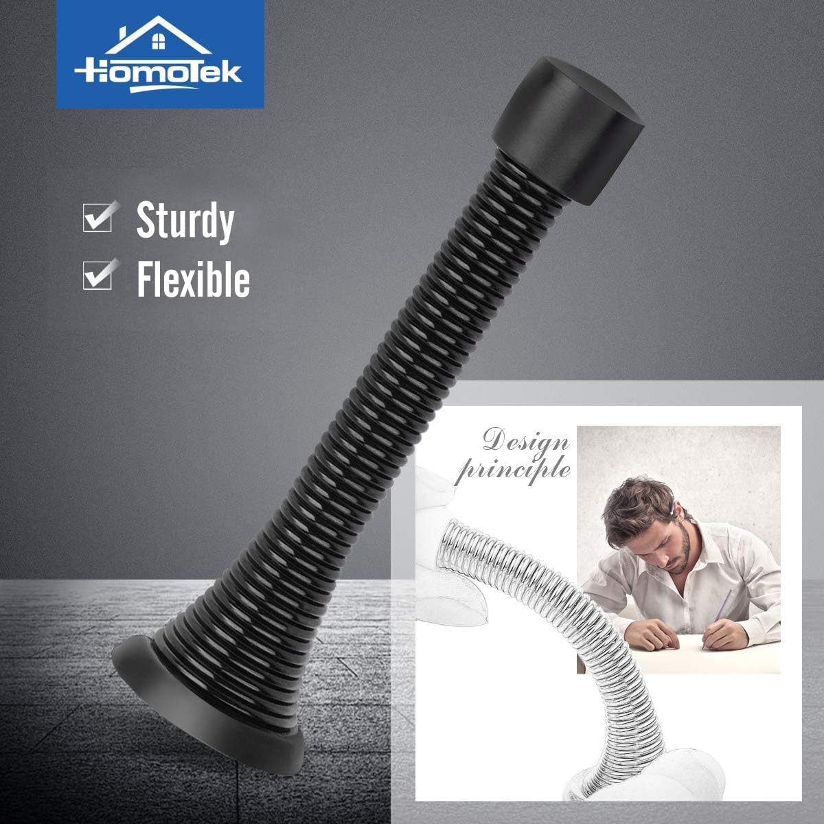 HOMOTEK 52 Pack Black Spring Door Stops,3-1/8" Heavy Duty Door Stop - Flexible Spring Door Stopper with Low Mounted Black Rubber Bumper Tips