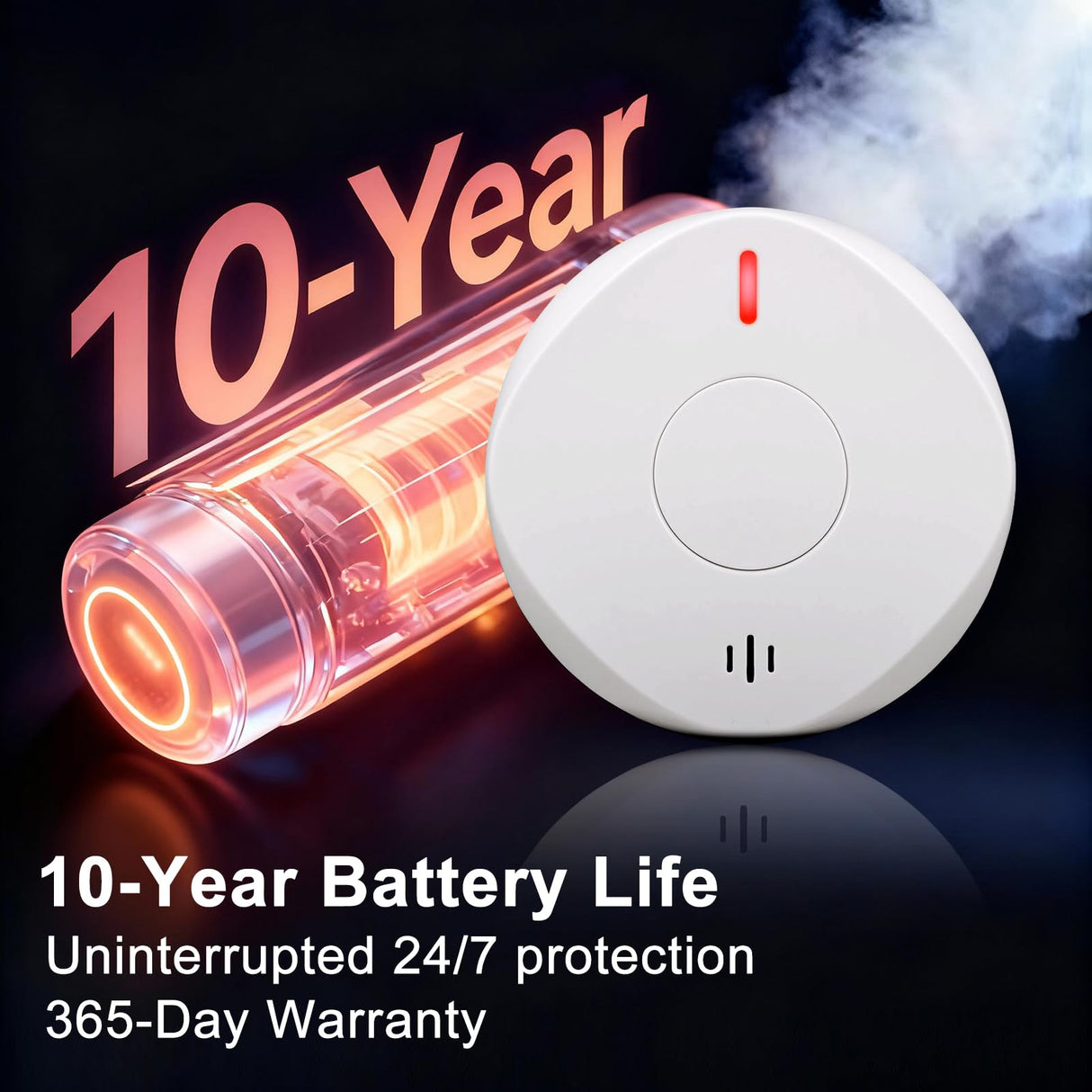 Smoke Detector Carbon Monoxide Detector Combo 10 Year Battery， 2 in 1 Smoke Detector, LED Warning Light Indicators, White, 1 Pack