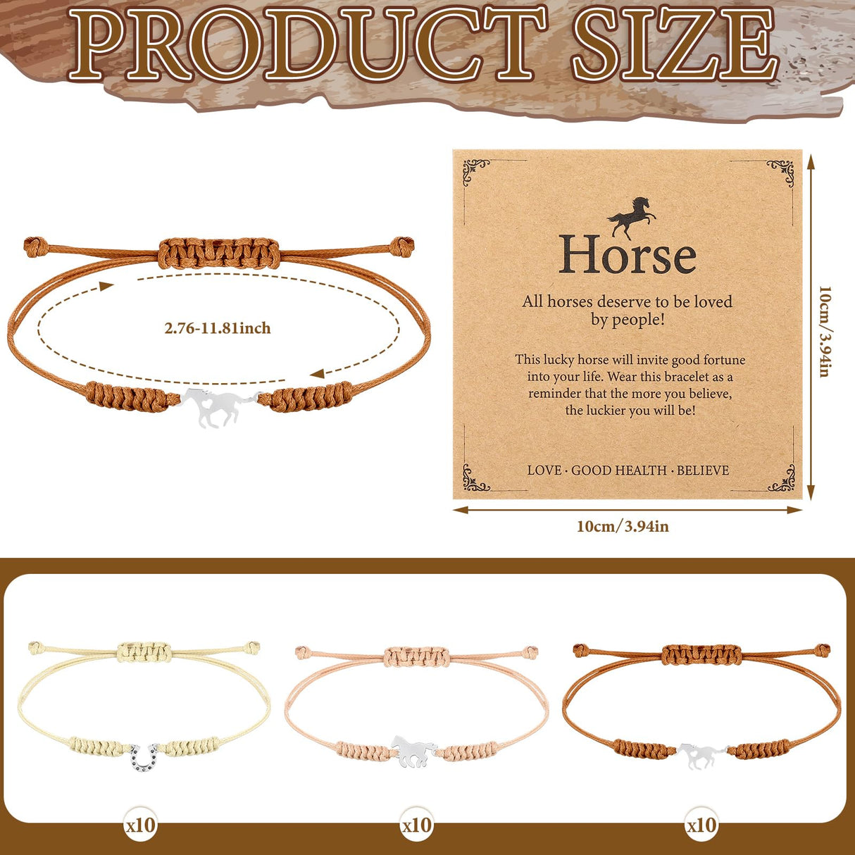 Ecation 30 Sets Horse Bracelets Gift Horseshoe Party Favors for Horse Lover