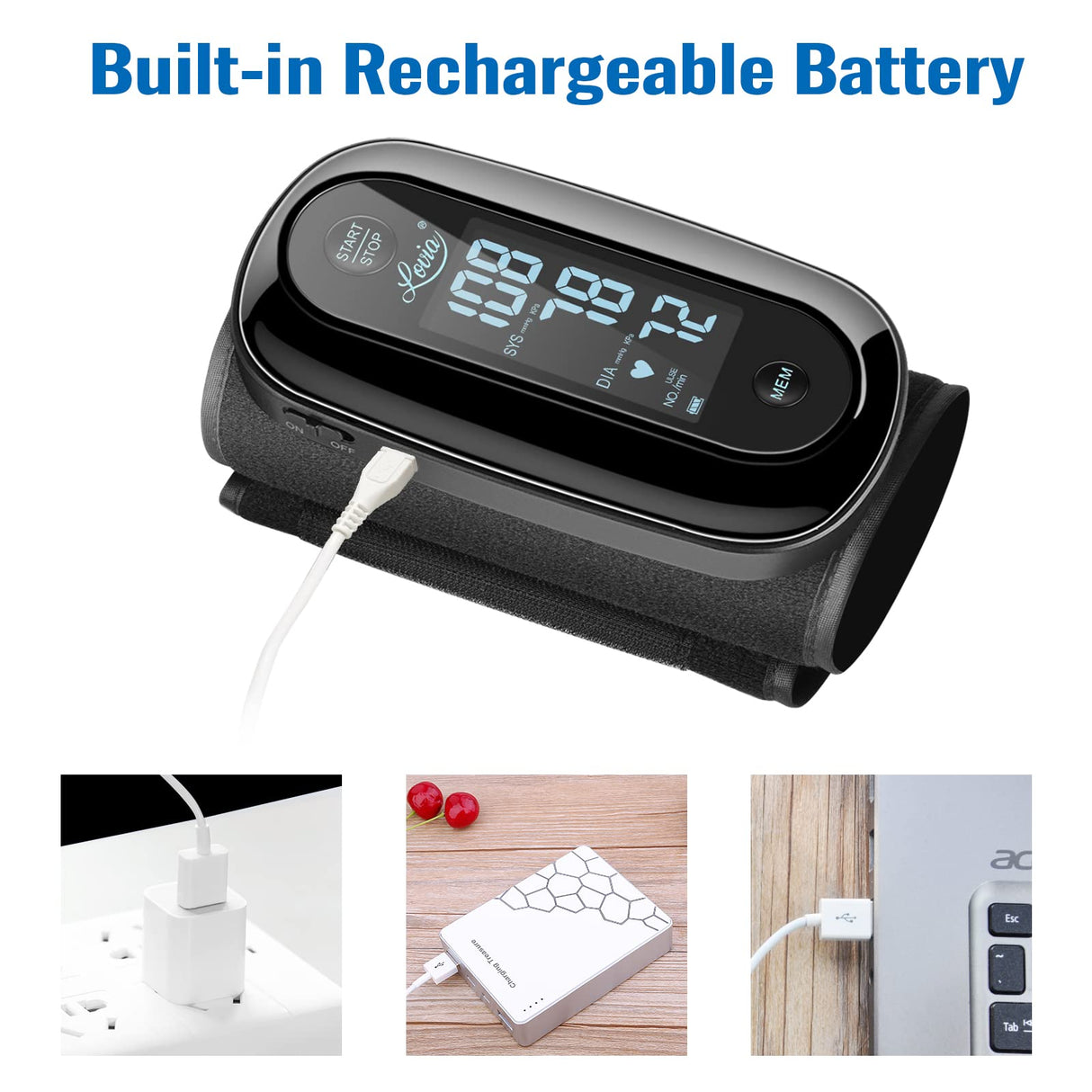 Blood Pressure Monitor Upper Arm with One Piece Design, Digital BP Machine for Home Use with Cuff Size 9-14 Inch, Portable Meter, Built-in Battery