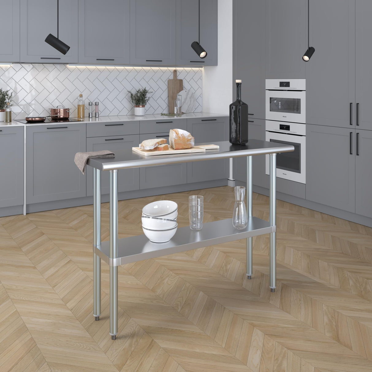 AmGood 16 in. x 48 in. Stainless Steel Work Table | Metal Kitchen Food Prep Table | NSF