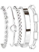 Gokeey Silver Cuff Bracelets for Women,Dainty Silver Bangles Bracelets Set for Women, Paperclip Link Chain Rope Beaded Tie Knot Bracelets Stack Chunky Jewelry