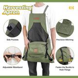 Berry&Bird Harvest Apron, Canvas Gardening Apron with Pockets and Harvesting Pouch Waterproof Harvesting Apron (Green)