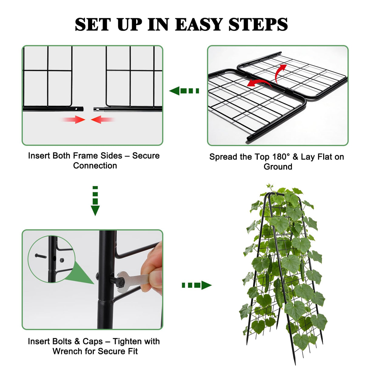 Perszen 50.39"x16.93" Sturdy Cucumber Trellis for Raised Garden Bed, Rustproof Metal Garden Trellis for Climbing Plants Outdoor, A-Frame Vertical Arch Trellis for Vegetables, Cucumber, Pea, Black