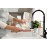 DJS Kitchen Faucets with Pull Down Sprayer Single Handle 1 or 3 Holes Spring Kitchen Sink Faucet with Deck Plate for Farmhouse RV Vessel Basin (Matte Black)