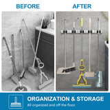 IMILLET 2 Pack Wall Mount Broom Holder Stainless Steel 5 Racks with 4 Hooks Broom Organizer Self Adhesive Heavy Duty Laundry Room, Garage Organization Storage