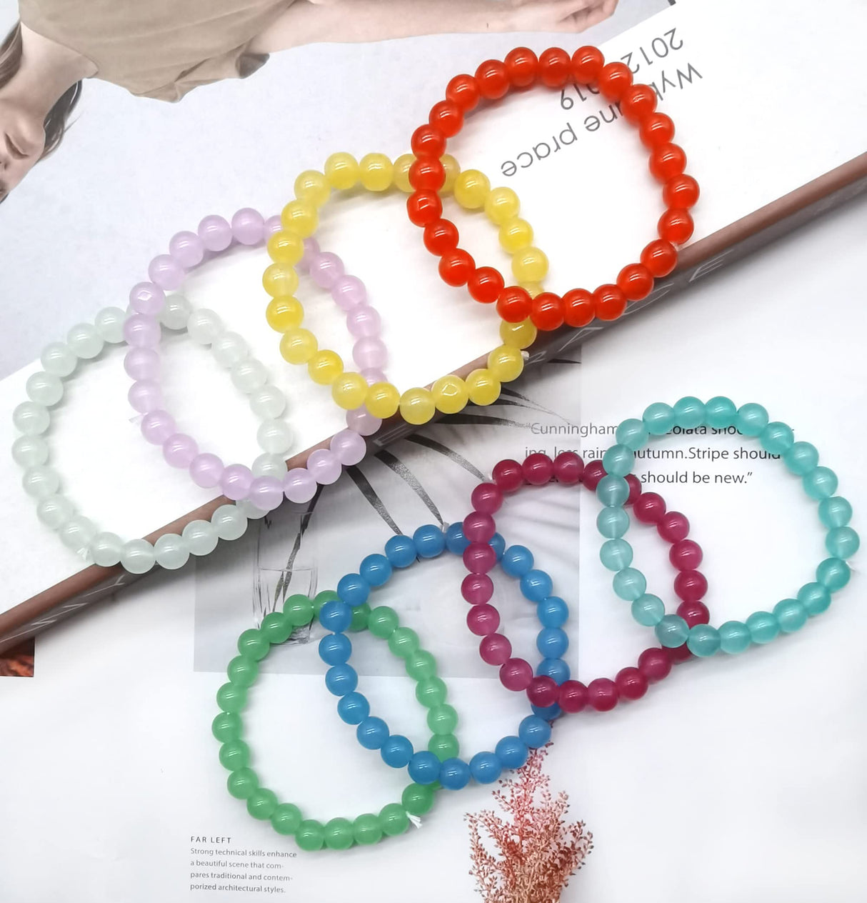 FIRAZIO 24Pcs 8mm Beaded Bracelet for Women Mens