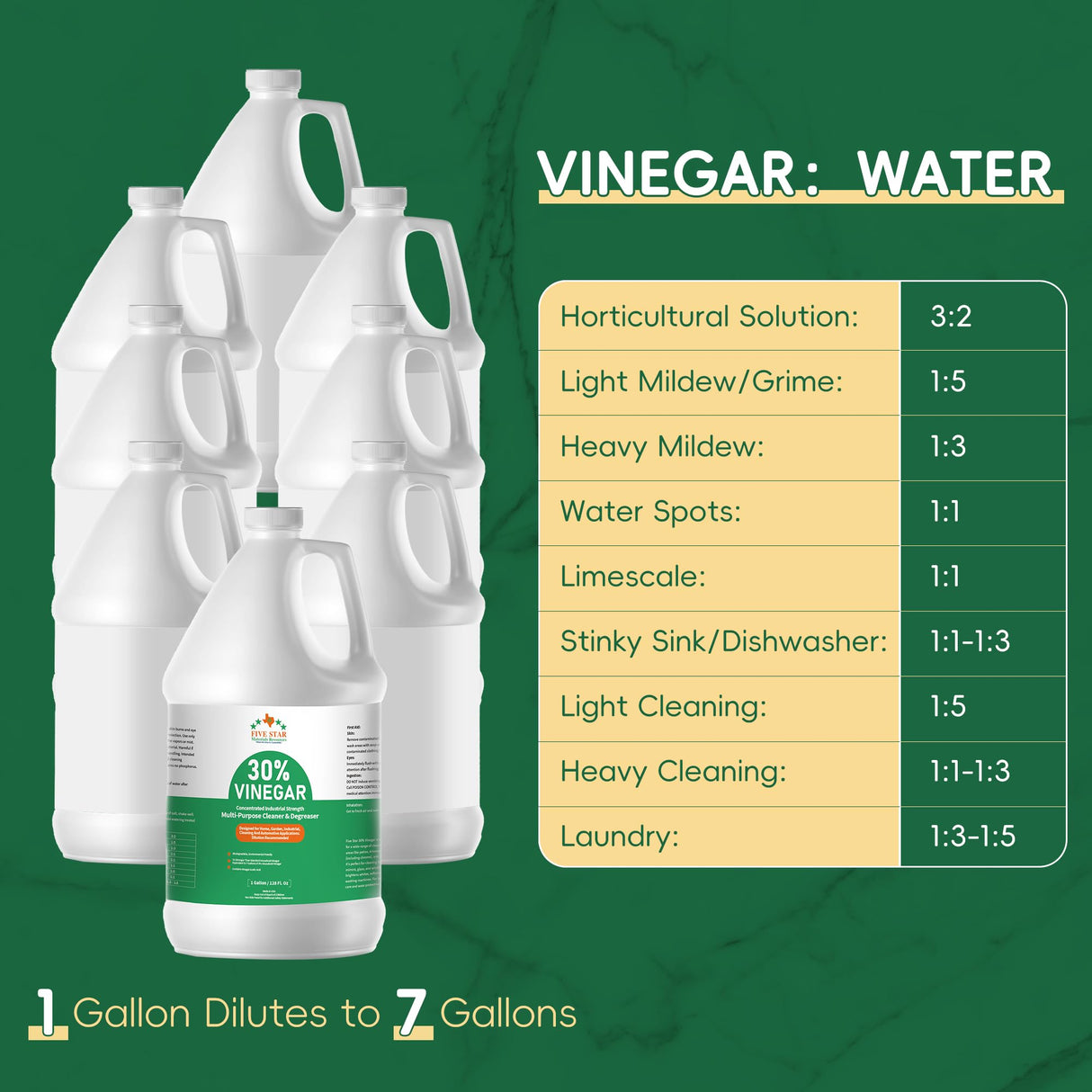 30% Vinegar Concentrated | White Vinegar for Cleaning and Garden | Horticultural, Home, and Outdoor Pure | Max Performance 7X Power | with Instructions (4 Gallon (512 oz))