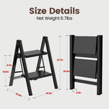 HBTower Step Ladder,Lightweight Aluminum Folding Step Stool with Anti-Slip Wide Pedal,330lbs Capacity Step Ladder for Household,Kitchen,Office - Black