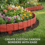 Decorative Imitation Stone Garden Fence: Plastic Edging Border Faux Stone Landscape Edging with Interlocking Spikes - Flexible Plastic Lawn Edging for Flower Beds, Yard, Pathway (20, Grey)
