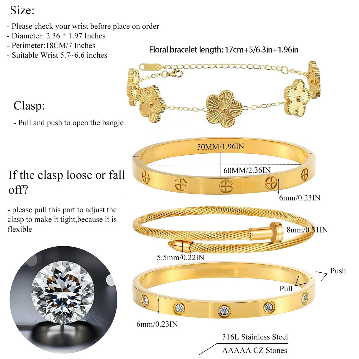 Womens Stackable Floral Gold Bracelets - 4Pcs 18K Gold Plated Bracelet,Stainless Steel Bangle Bracelets Non Tarnish, Gold Bracelet Set Trendy Jewelry,Christmas Valentines Birthday Gifts for Girlfriend