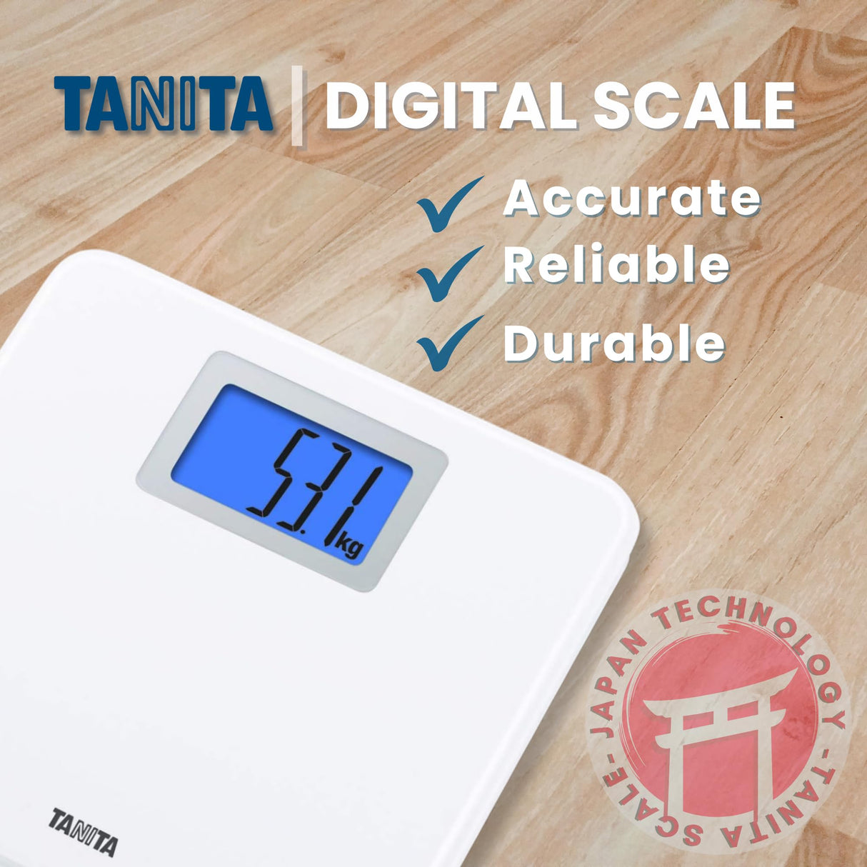 Tanita HD-662 Digital Weight Scale (White) - Japan Technology Bathroom Scale with 330 lb Weight Capacity - 2" Blue Backlit Large LCD Display - Accurate, Durable, Step-On Operation