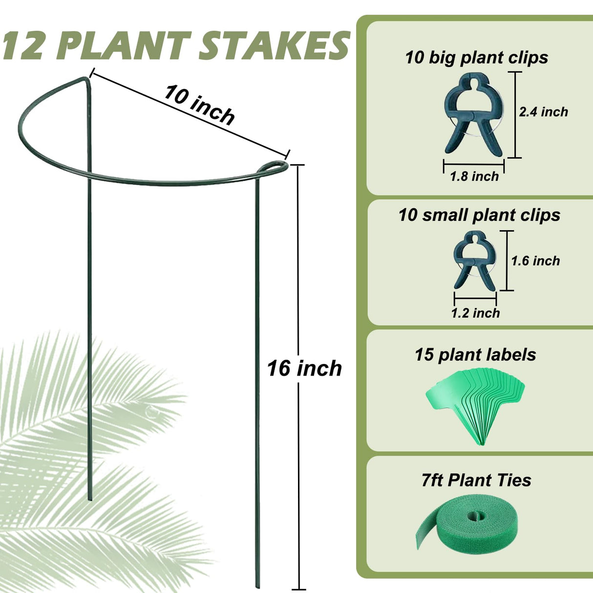 12 Pack Plant Support Stake Peony Cages, 16 Inch Peony Supports for Outdoor Plants, with 15 Pcs Plant Labels, 20 Pcs Plant Clips, 7ft Plant Ties