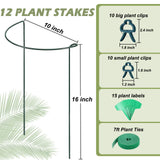 12 Pack Plant Support Stake Peony Cages, 16 Inch Peony Supports for Outdoor Plants, with 15 Pcs Plant Labels, 20 Pcs Plant Clips, 7ft Plant Ties