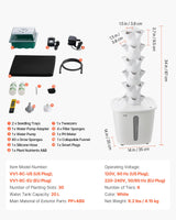 VEVOR Hydroponic Tower, 30 Pods 6 Tiers Hydroponics Growing System Kit with App Control, Vertical Home Garden with 20L Water Tank & Pump, Planter Germination Kit for Indoor Herbs, Fruits, Vegetables