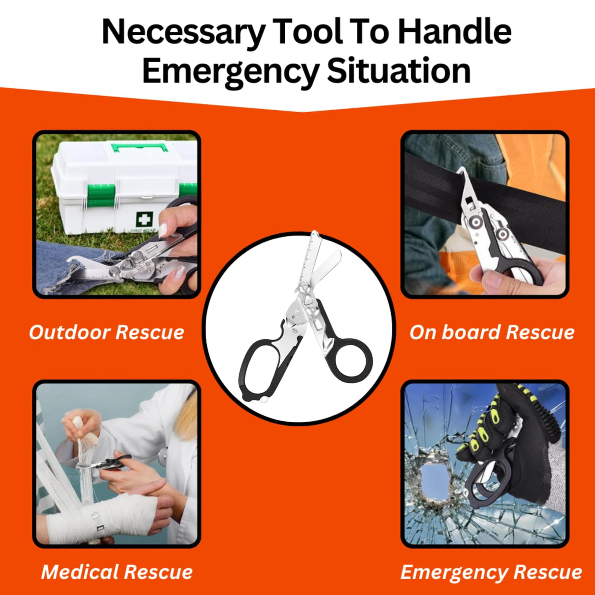 6 in 1 Multifunctional Trauma Shears Foldable with Strap Cutter | Heavy Duty Stainless Steel Emergency Response Shears | Survival Shears With Holster | Medical Trauma shears Tactical | Black