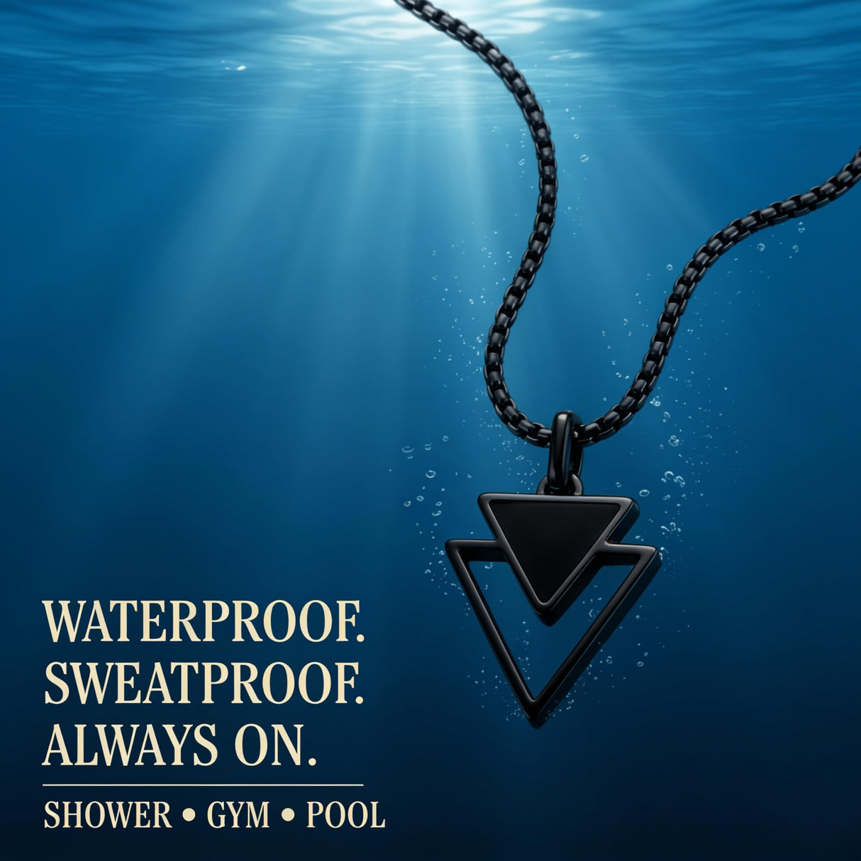 Galis Mens Necklace - Premium Stainless Steel for Men, Non Tarnish with Triangle Black Enamel Pendant, Chain Pendants, Stylish - Gifts for Him - Black 24"