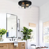 Flush Mount Ceiling Light Fixtures, 2-Light Black and Silver Ceiling Mount for Farmhouse with Seeded Glass Lampshade, Industrial Flush Mount Light Fixture for Hallway, Kitchen, Entryway and Foyer