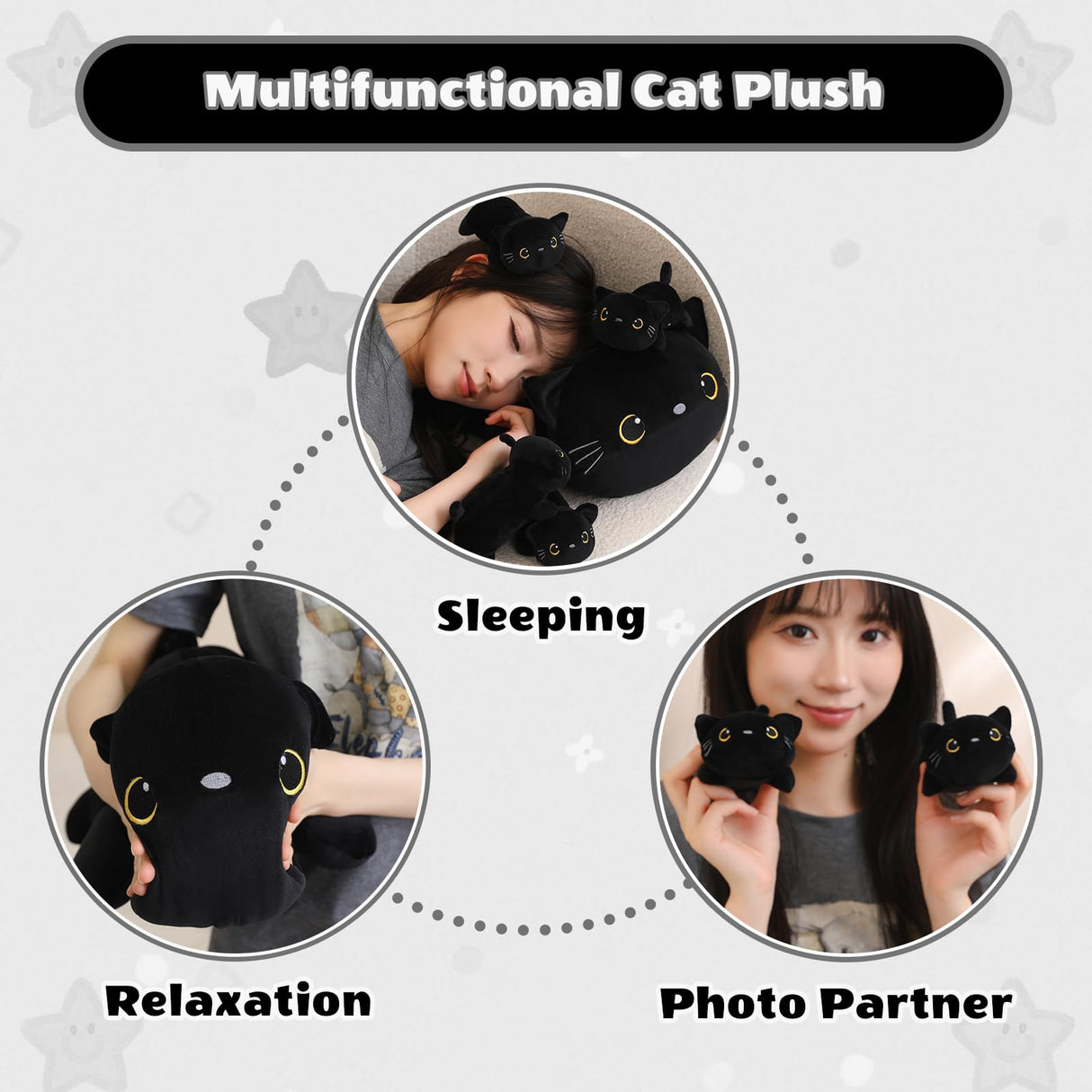 SQEQE Black Cat Mommy Stuffed Animal with 4 Babies Cat in her Tummy, Cute Black Cat Plush Toys for Kids, Gifts Ideal for Christmas, Valentine's, Birthday