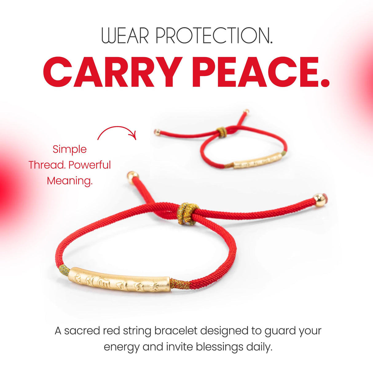 Buddha & Karma Tibetan Red String Bracelet - Handmade Buddhist Lucky Charm for Protection, Good Fortune & Positive Energy - Spiritual Bracelet for Men & Women - Adjustable Bracelets for Daily Wear - Gold