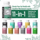 STAY ALIVE Wormwood Black Walnut Clove Cleanse Extract, 11-in-1 Extra Strength Complex, 120 Pills, Herbal Supplement for Adults, Vegan, Non-GMO & Gluten Free Sweet Wormwood Capsules