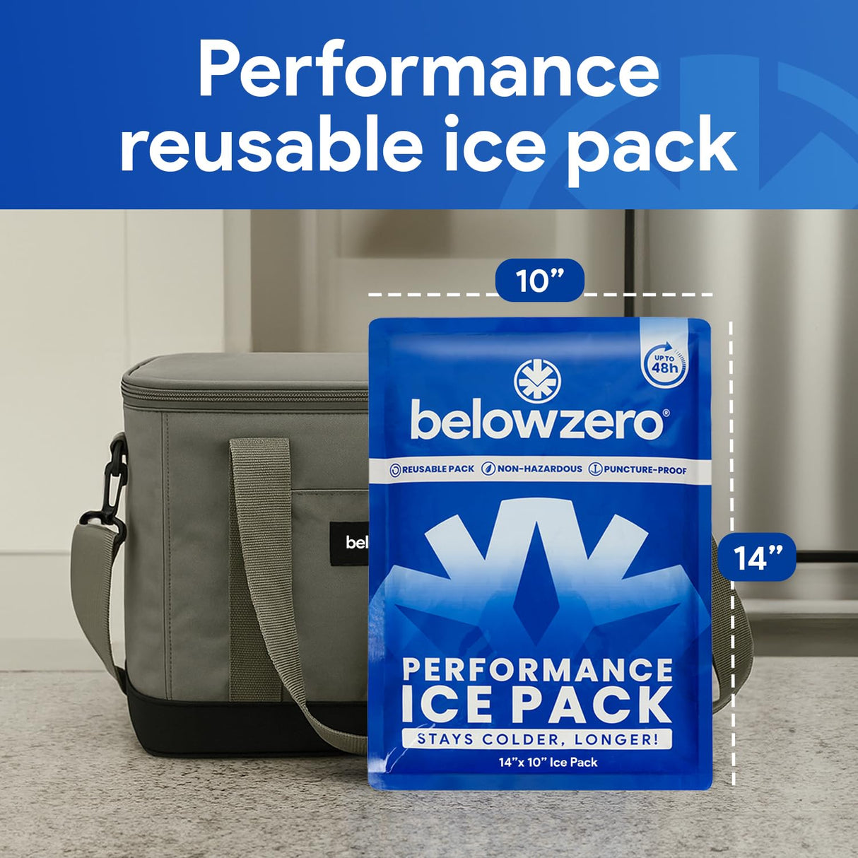 Below Zero Prefilled Reusable Ice Packs for Coolers | Long Lasting Freezer Ice Blocks for Camping, Lunch Bags & More | 48 Hour Cooler Ice Pack Technology | Large 14”x10” (2-Pack)