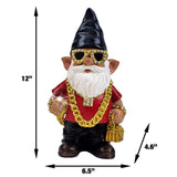 Better Office Products Garden Gnome Statue, 12" Height, Handcrafted Waterproof, UV-Resistant Polyresin Lawn Patio Porch Ornament Decoration (Bling Rapper with Solar Light)