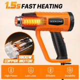 SEEKONE Heat Gun 1800W Heavy Duty Fast Heat Hot Air Gun Kit with 752℉&1112℉（400℃-600℃） Dual-Temperature Settings and 4 Nozzles with Overheat Protection for Crafts, Shrinking PVC, Stripping Paint