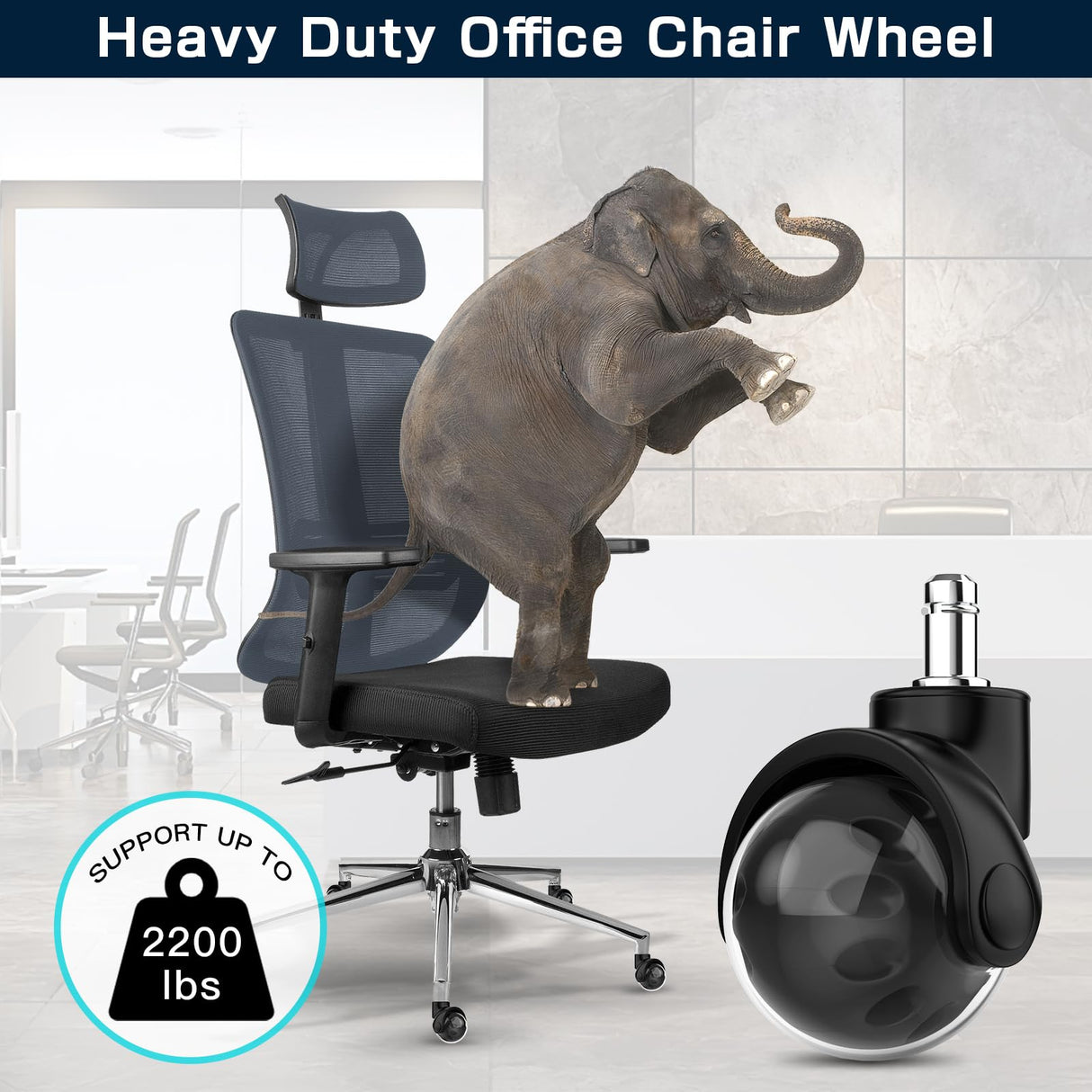 Office Chair Replacement Wheel - Quiet & Smooth Gliding - 2 Inch Heavy Duty Rolling Chair Casters Supports 2000 Lbs,Desk Chair Wheels Universal Fit,Safe for All Floor Or Carpet Set of (Premium Black)