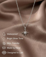 Annika Bella North Star Necklace, Cubic Zirconia Pendant, Silver Chain Necklace, Celestial Jewelry for Women, Gift for Her (1pc)