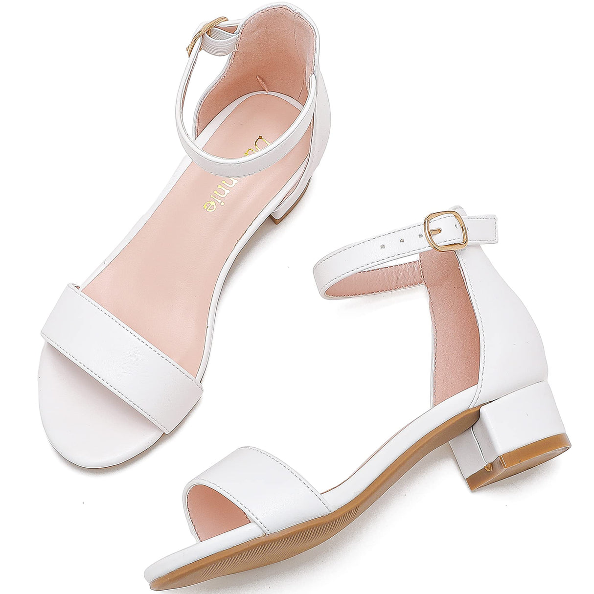 Dufannie White Heels for Girls Open Toe Ankle Strap Chunky Heel Kids Sandals Girls Dress Shoes Party Wedding First Communion Church Christmas Buckle Little Girl Sandals(3603White 3)