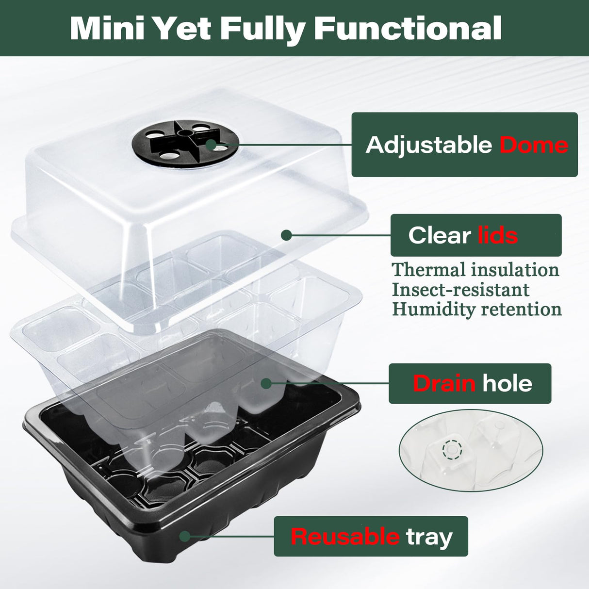 ZeeDix 6 Set Seed Starter Tray Kits, 6 Pack Seed Trays with 90 Pack Coco Coir Pellets, Adjustable Humidity Germination Tray with Dome Lids for Indoor Plants, Mini Greenhouse for Vegetables Garden