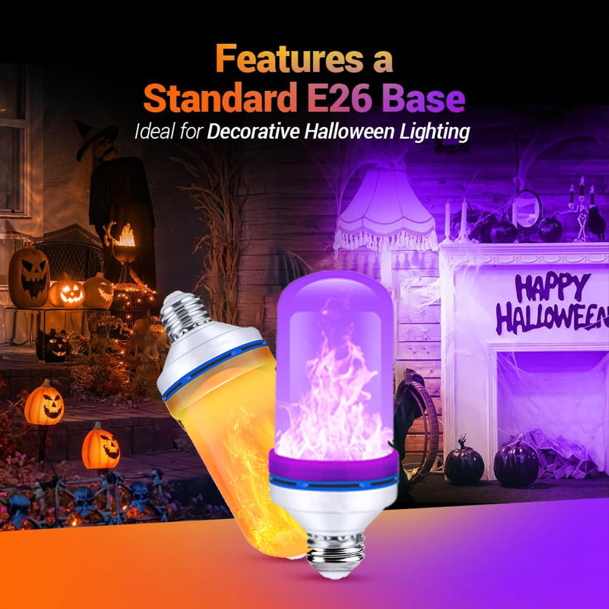 Upgraded LED Purple Flame Light Bulbs, 4-Mode Flickering Light Bulbs with Gravity Sensor, E26 Fire Light Bulb for Porch Party Patio Home Halloween Christmas Indoor Outdoor (Purple, 4)