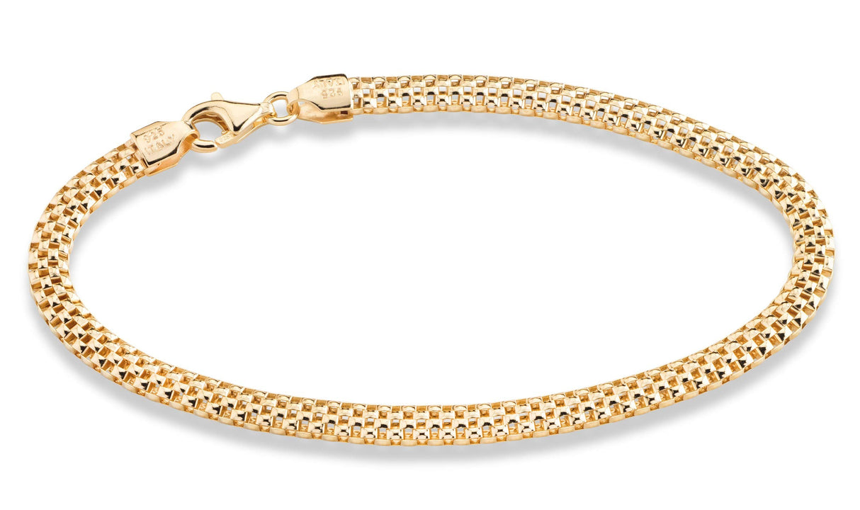 Miabella 18K Gold Plated 925 Sterling Silver Italian 4mm Mesh Link Chain Bracelet for Women 925 Italy (7.0 Inches)
