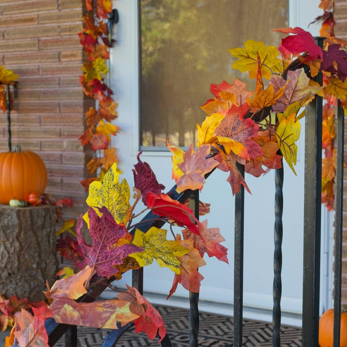 CQURE 16 Pack Fall Leaf Garland, 5.9Ft Autumn Garland Artificial Maple Leaf Garland Fall Leaves Hanging Vines Fall Maple Leaves Thanksgiving Decor for Home Christmas Fireplace Party