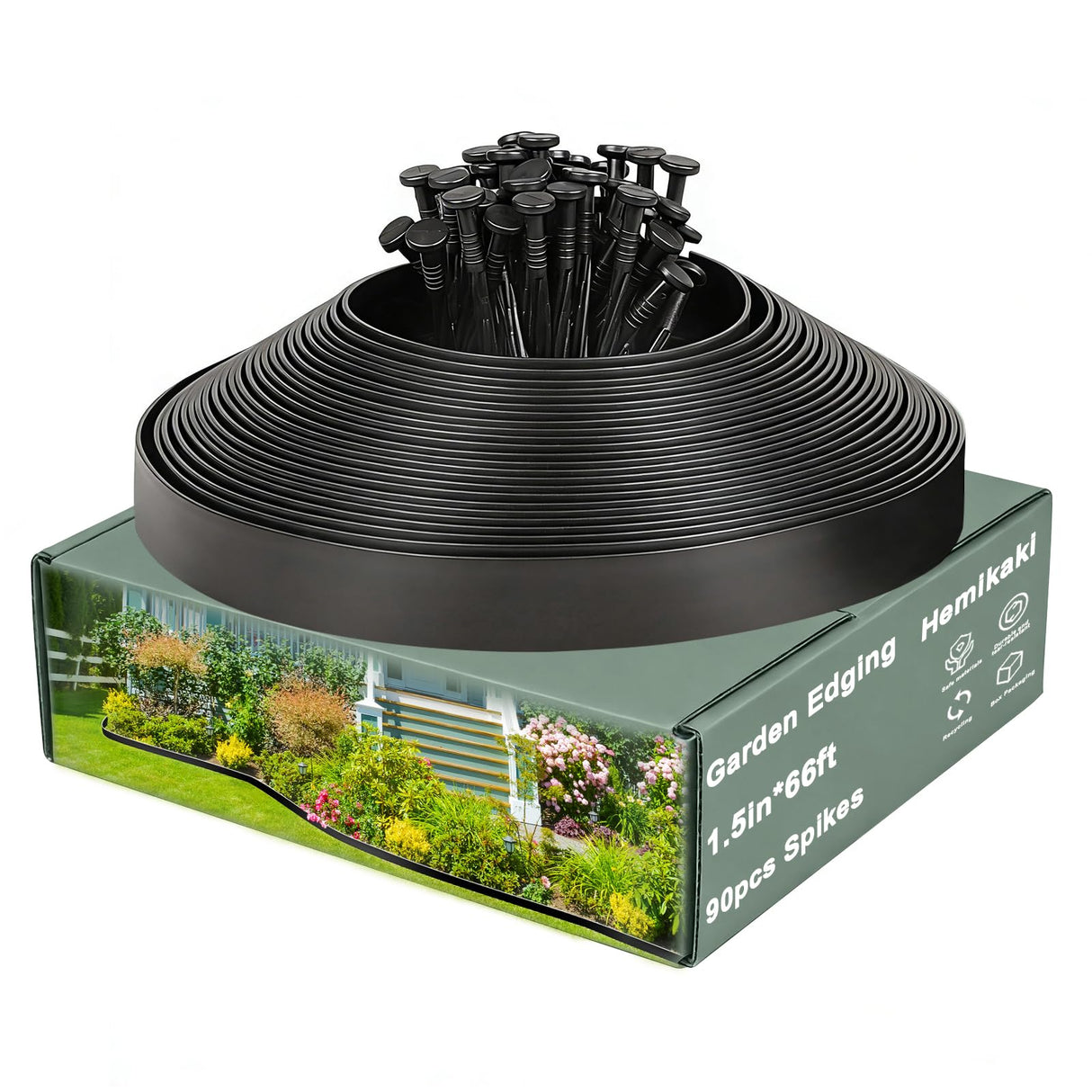 1.5 Inch x 66FT Garden Edging Border,Landscaping with 90pcs Spikes