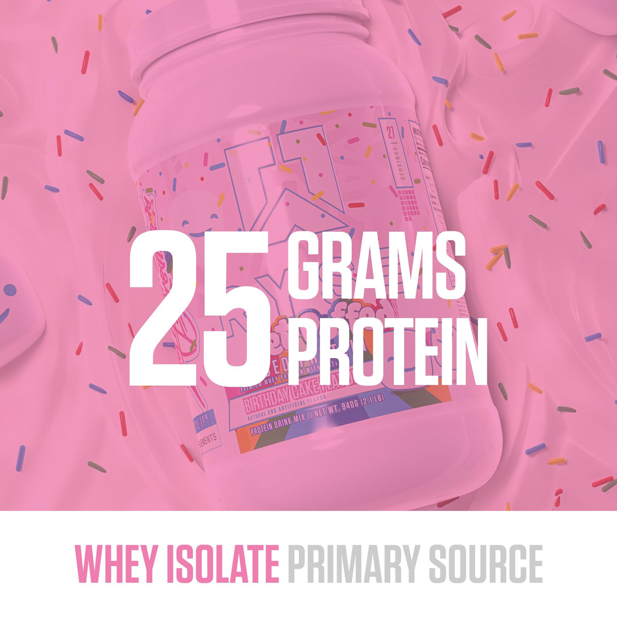 RYSE Loaded Protein Powder - Jet-Puffed Birthday Cake - 25g Whey Protein Isolate & Concentrate with Prebiotic Fiber & MCTs - Low Carb, Low Sugar, Digestive-Friendly - 27 Servings / 2 lb Tub