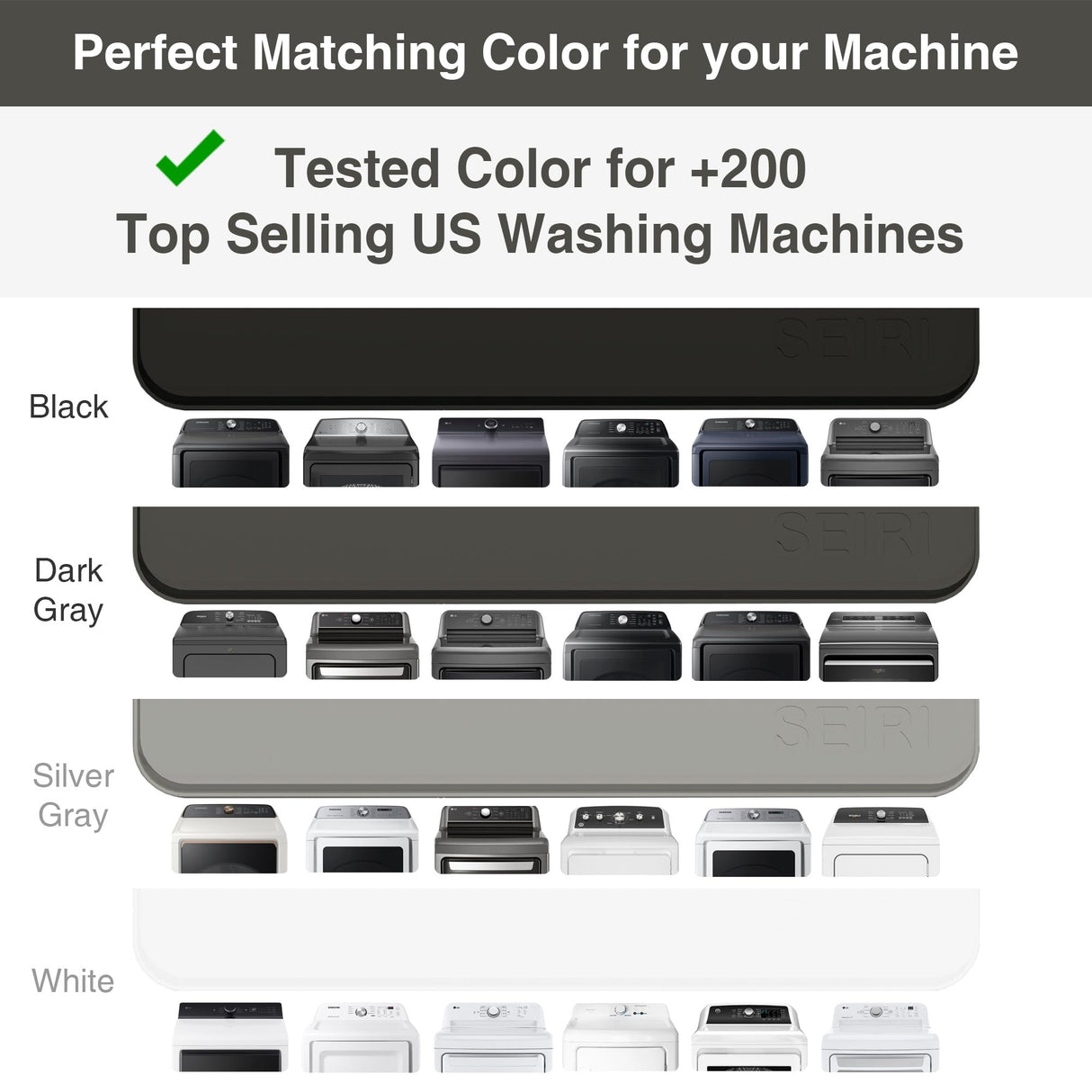 1 PACK SEIRI Washer and Dryer Topper, 26" x 18" Silicone Top Protector Mat for Slant Top Surface Cover and Top Load Washing Machine Laundry Room Non-Slip Waterproof Dryer Cover Medium (Light Gray)