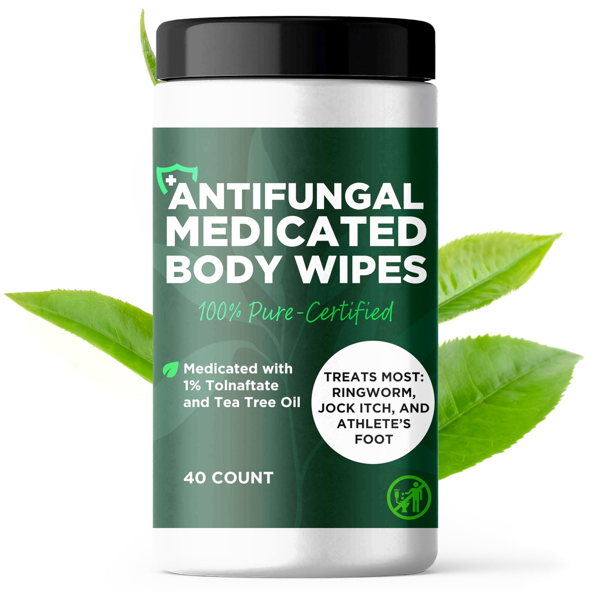 Body Wipes for Men & Women | Cleansing Body Wipes for Wrestling, Combat, Gym, Camping I Medicated with 1% Tolnaftate, Tea Tree Oil | Treats Ringworm, Jock Itch, Athlete's Foot | 40 Wipes