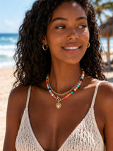 ALFISO Layered Necklaces for Women, Colorful Acrylic Beads & Heart Pendant