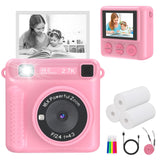 JPVERLY Kids Instant Print Camera - Christmas & Birthday Gift for Boys and Girls Ages 3-12, HD Digital Video Camera Toy with 3 Rolls Printing Paper & 32GB Card (Pink)
