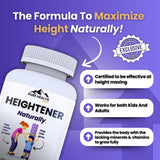 Heightener - Natural Height Growth Supplement for Kids, Teens and Adults to Increase Bone Strength and Grow Taller | Height Maximizer Pills with L-Arginine, Calcium & Zinc | 60 Capsules