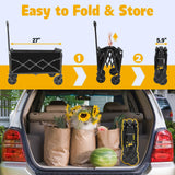 Wagon Cart Foldable, 360Lbs Collapsible Wagon Cart with Wheels Portable, Outdoor Utility Carts for Groceries, Camping, Sports, Garden, Shopping, Black