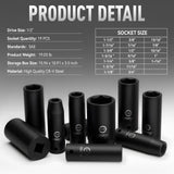 DISEN 19 Pcs 1/2" SAE Impact Socket Set, Deep Sockets 3/8"- 1-1/2", 6-Point Cr-V & Alloy Steel, 1/2 Inches Drive Impact Socket Set,Rugged Construction, Enhanced Storage Case