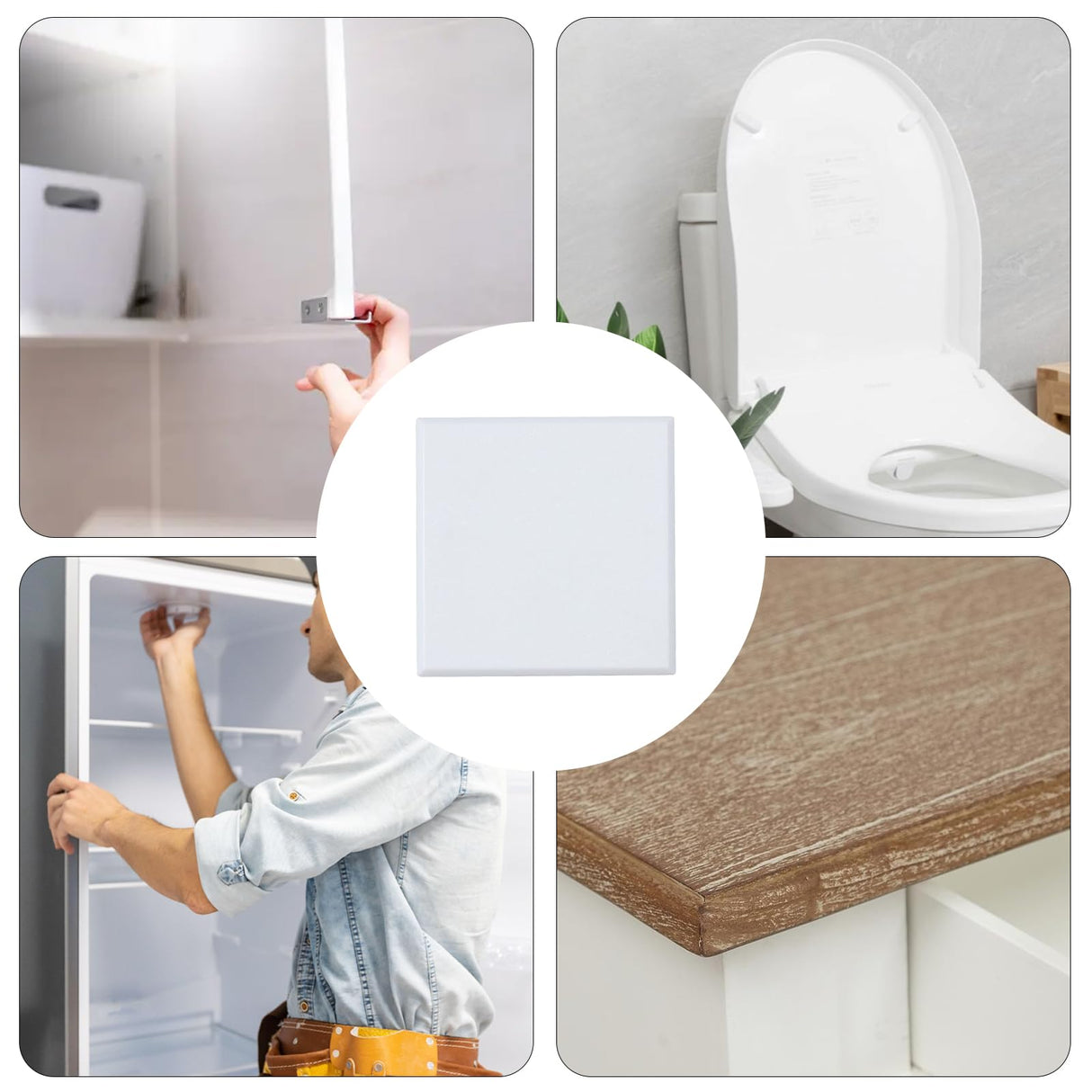 HOME MASTER HARDWARE Self Adhesive Wall Protector Square 4 inch, 10 Pack Door Handle Wall Shield Guard Door Stop, Rigid Vinyl Wall Protection Pad White