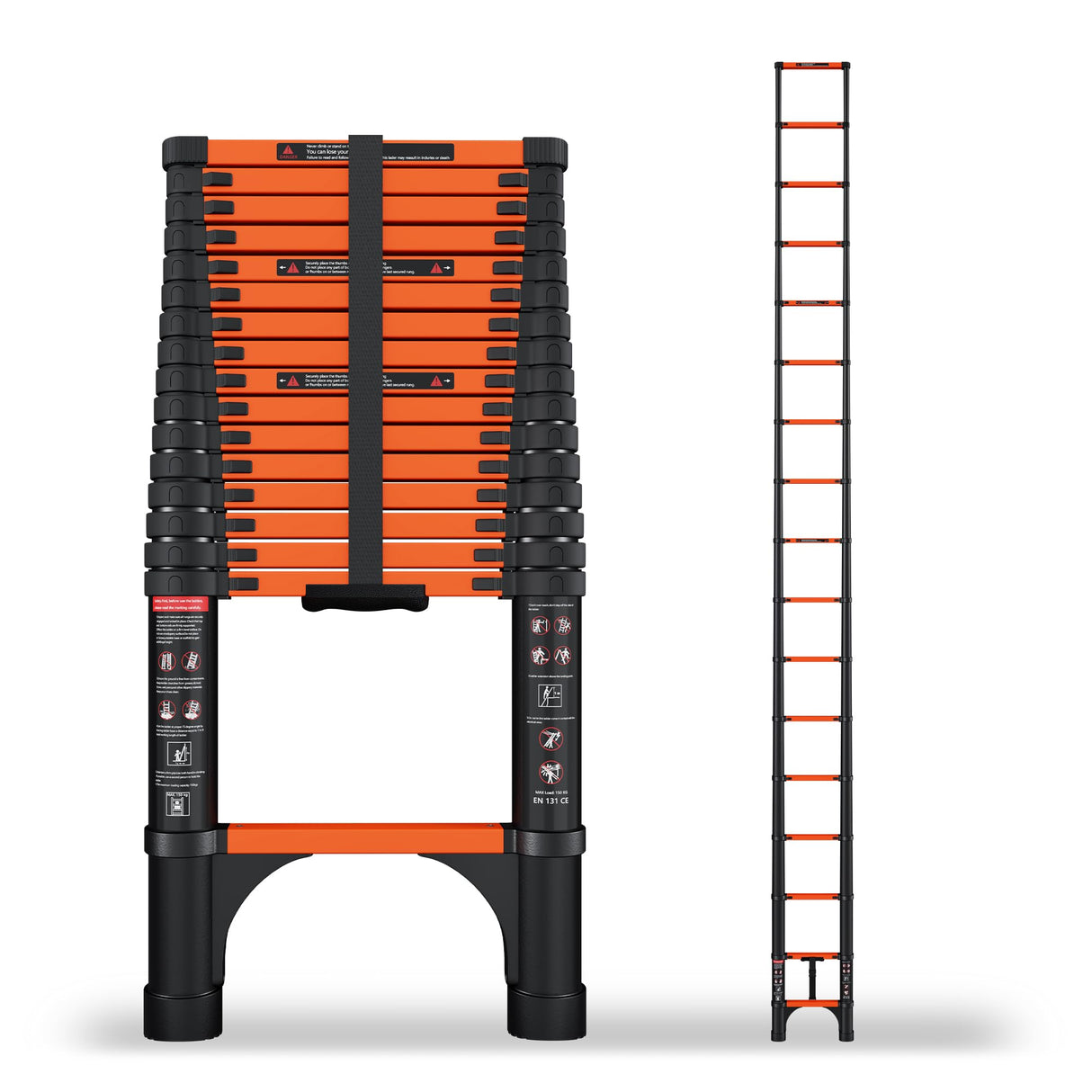SINMEIRUN 16.5 FT Telescoping Ladder with 11.8" Step Spacing, ANSI Certified, Type IA Heavy Duty, 330lbs Max Capacity, Aluminum Extension Ladder for Home, Roof, RV; Orange
