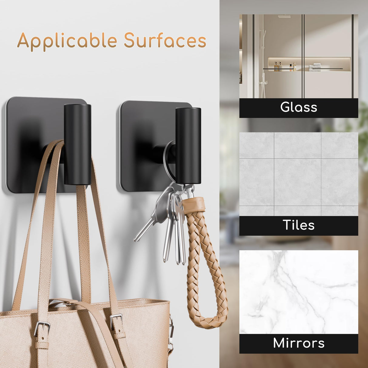 Aikzik 4 Pack Large Heavy Duty Wall Hooks - 26lb Max, Stainless Steel Adhesive Towel Hook, Shower Hooks for Hanging Towel, Coat, Robe, Wall Hook for Use in Bathroom, Kitchen and Door, Matte Black